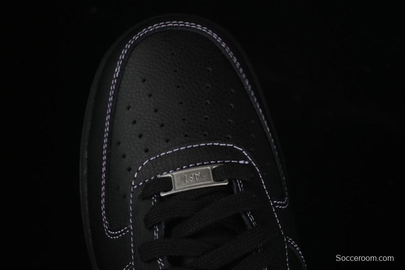 Nike Air Force 1'07 Low Casual Sneakers in Black with Purple Swoosh - HQ2037-001