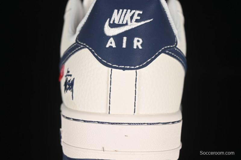 Nike Air Force 1 '07 Low Stussy Collaboration Dual-Tone Blue Red Logo Casual Sneakers - HH7518-072