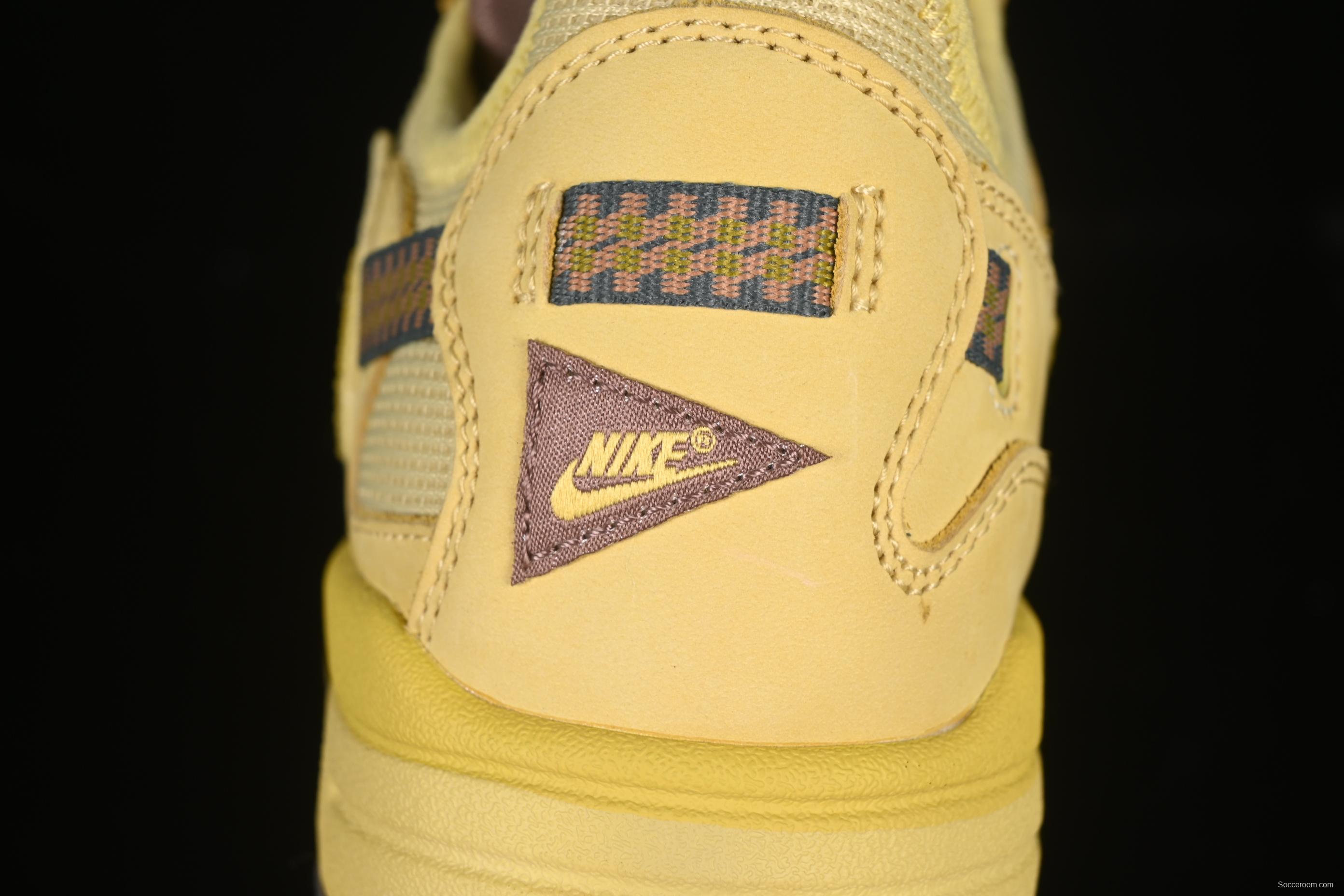 Nike Air Max 1 Travis Scott Collaboration Retro Running Shoes in Wheat Color with Reverse Swoosh - DO9392-700