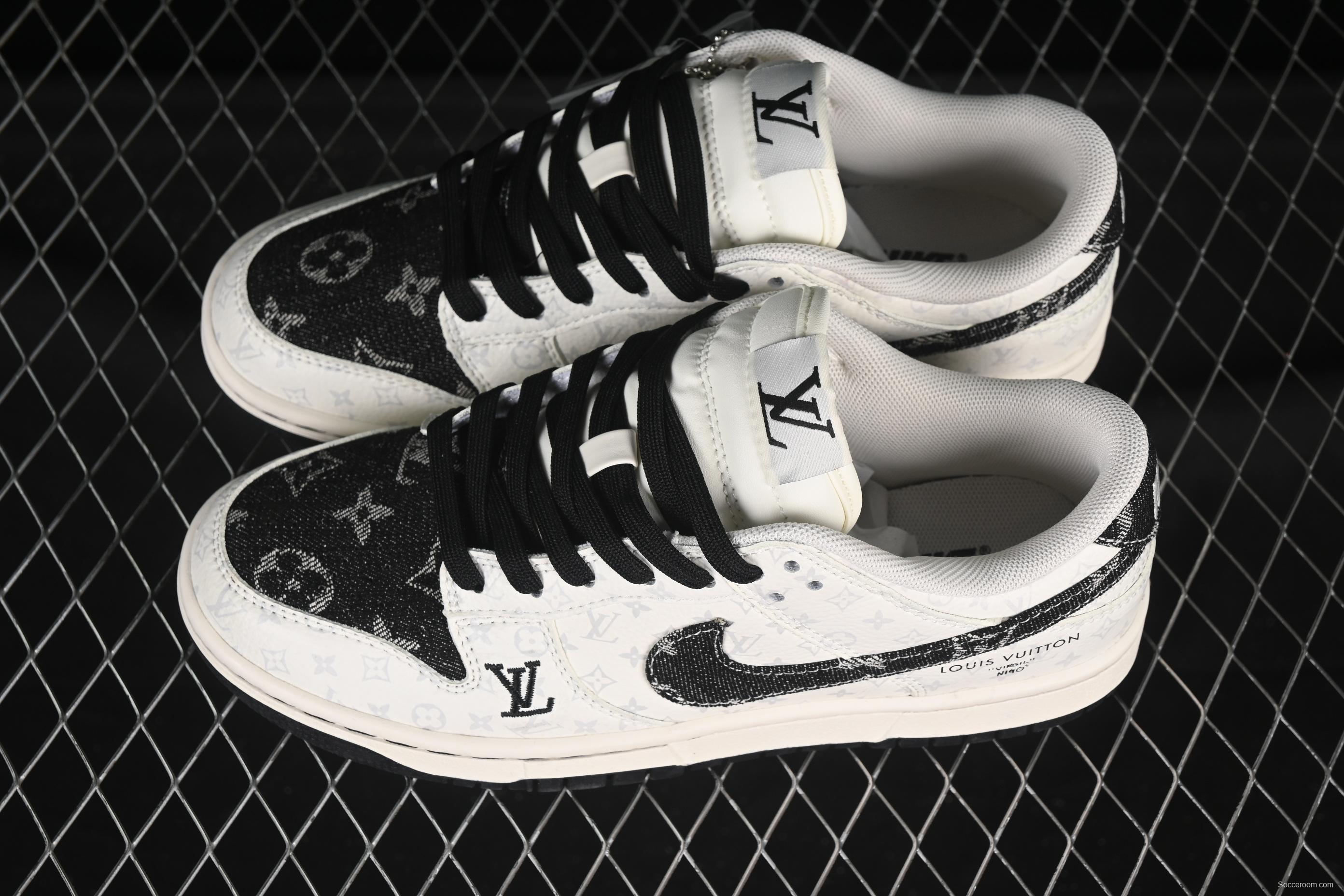Nike SB Dunk Low LV Collaboration Black Denim Anniversary Custom Low-Top Casual Skate Shoes - SC9772-804