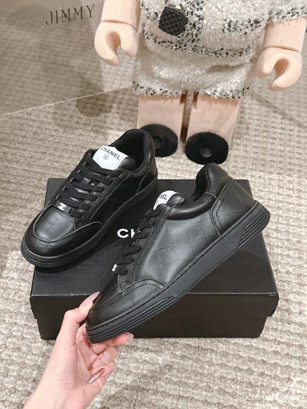 2025 Women Chanel Black Leather Sneakers