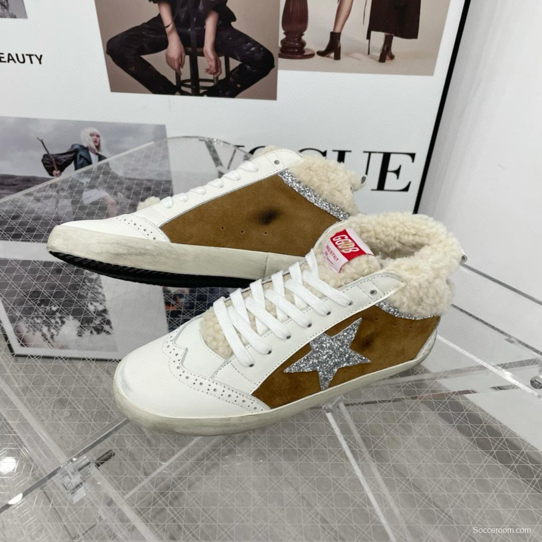 2024 Unisex GGDB Brown White Shearling Suede Leather High-Top Sneakers MJ00300