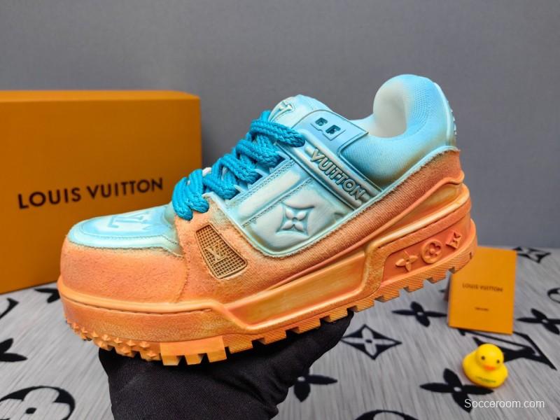 2025 Unisex Louis Vuitton Blue Orange Denim TPU Plimsolls Complex Wash KFY00510