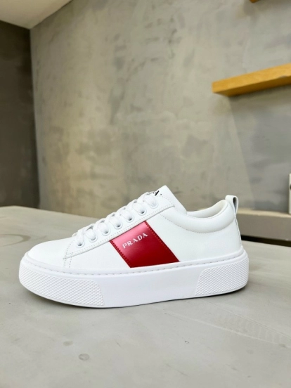 2024 Women Prada White Red Leather Sneakers MJ00310