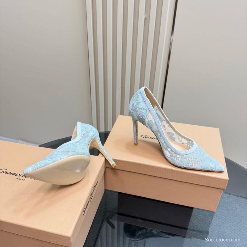 2025 Women Gianvito Rossi Light Blue Lace High Heel KFY00280
