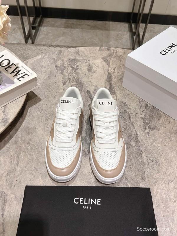 2025 Women Celine Beige White Leather Sneakers