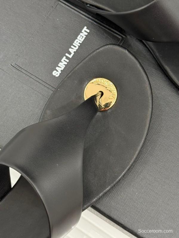 2025 Slippers Yves Saint Laurent Black Leather Slippers KFY00270