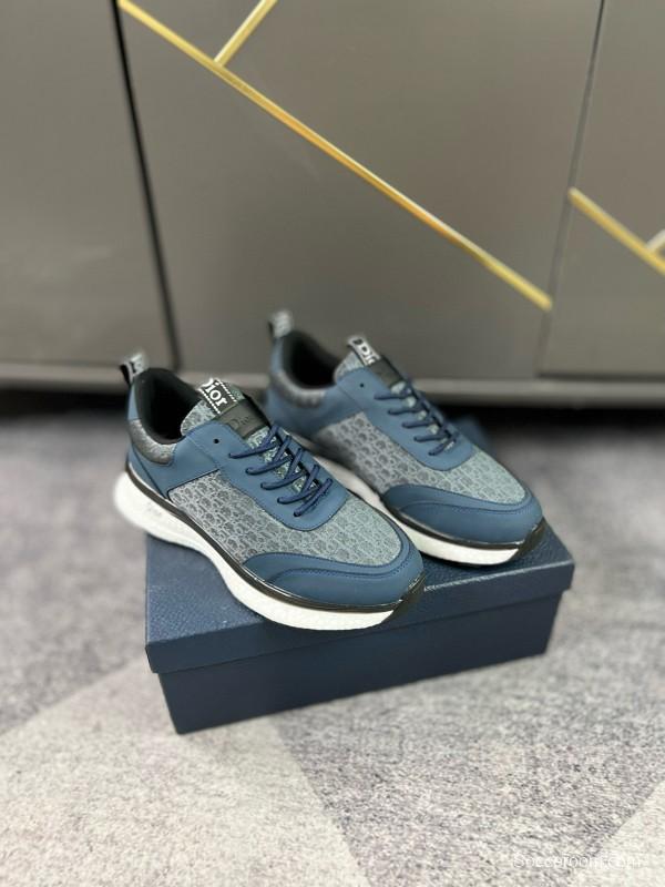 2024 Unisex Dior Blue Grey Leather Fabric Casual Shoes MJ00270