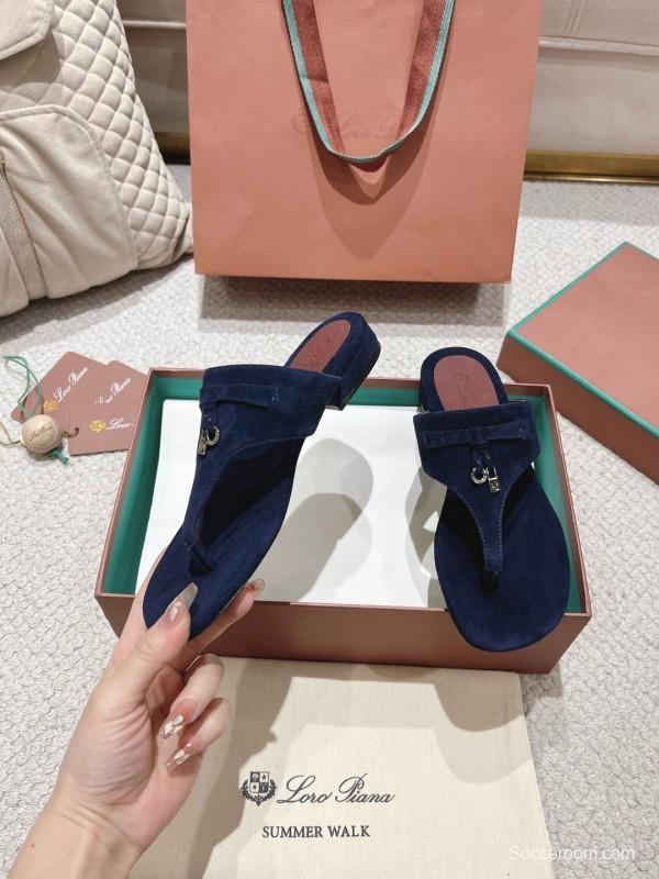 2025 Slippers Le Parmentier Navy Blue Suede Slippers LY00250