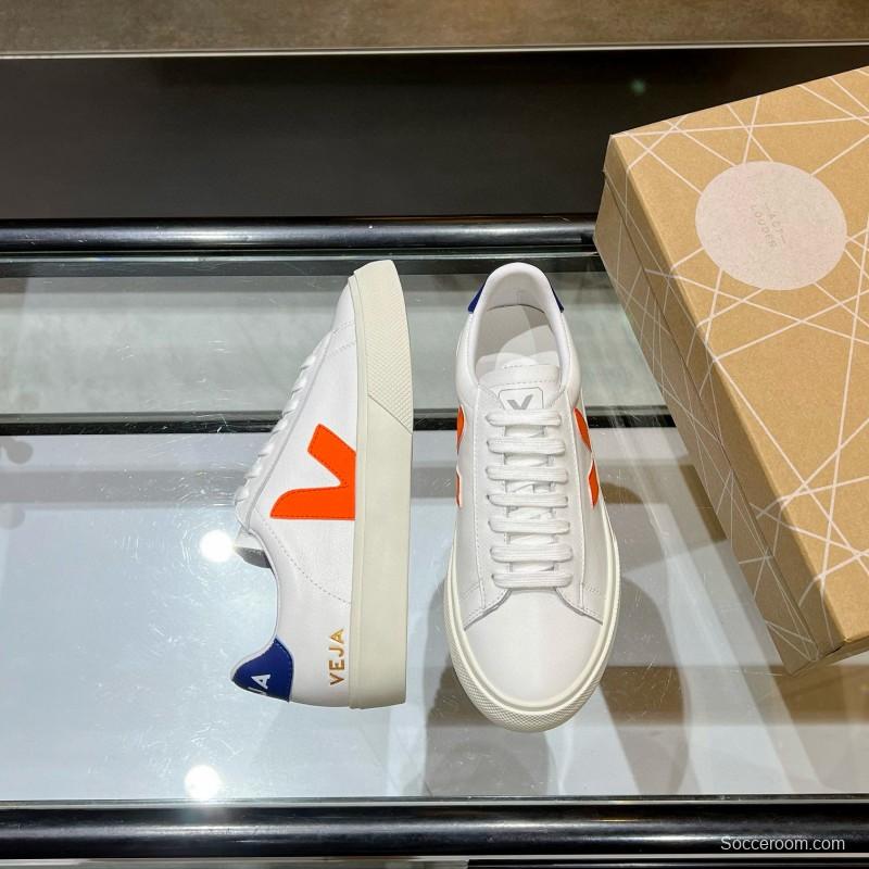 2025 Unisex VEJA White Orange Blue Leather Canvas Sneakers MJ00240