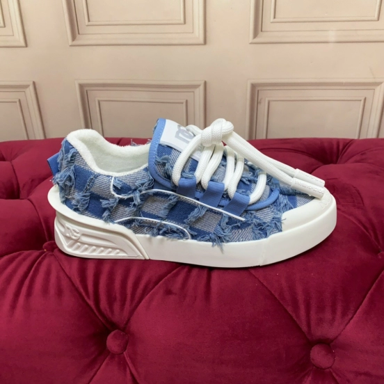 2025 Women Dolce & Gabbana Blue Denim Leather Sneakers