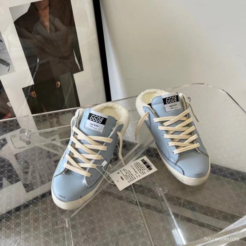 2024 GGDB Light Blue Shearling Leather Slippers MJ00280
