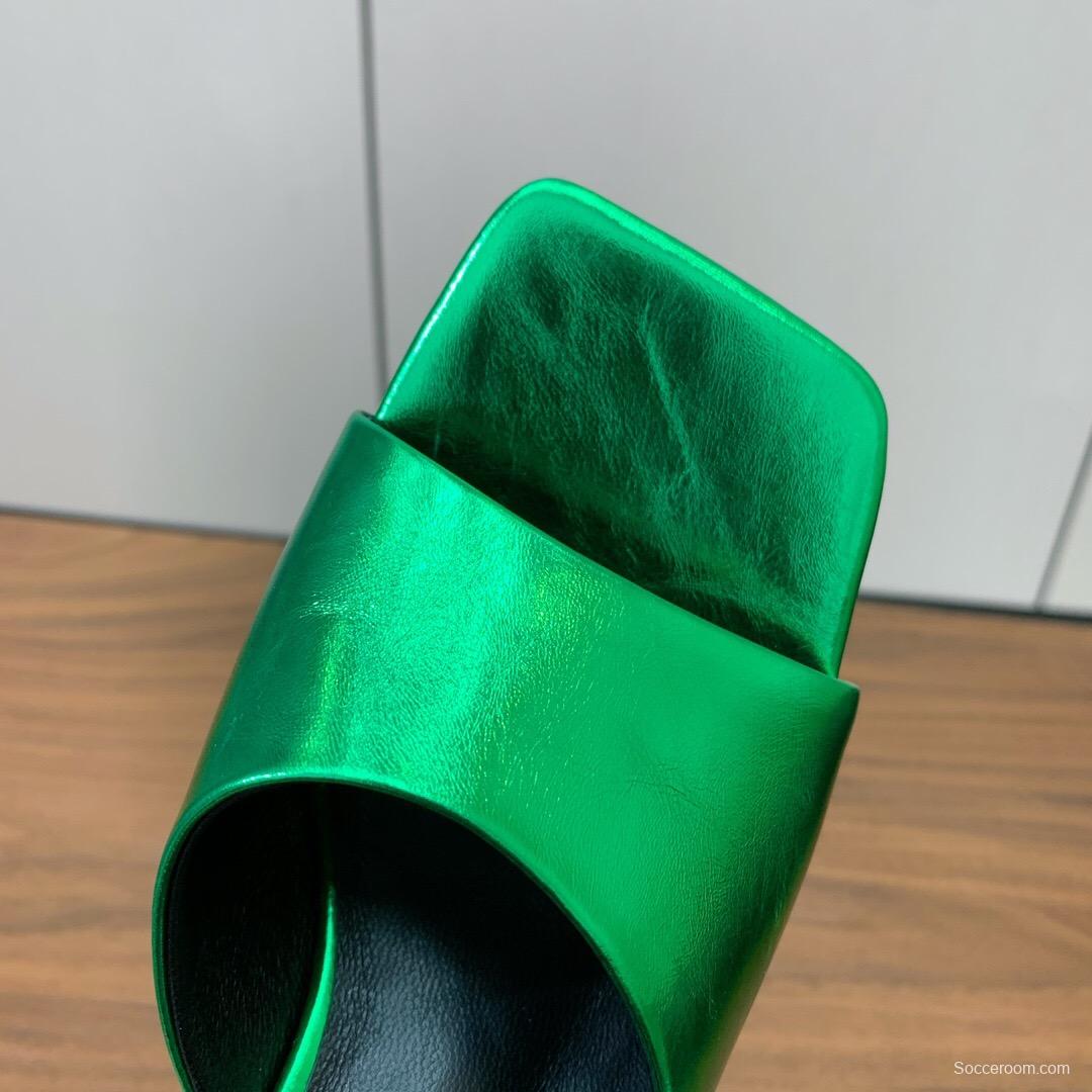 2025 Women VERSACE Green Leather Slippers