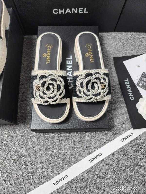2025 Slippers Chanel Black White Crochet Sandal