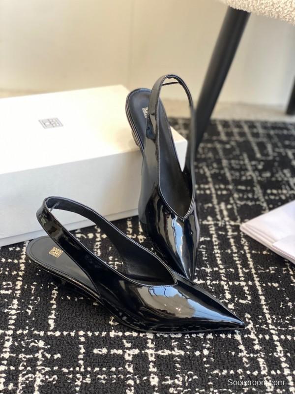 2025 Women Toteme Black Patent Leather Slingback Pumps