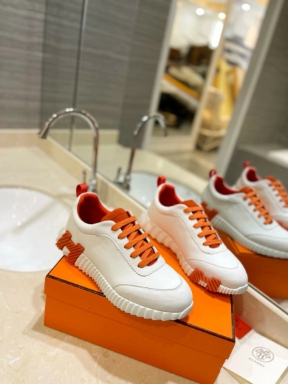 2024 Women Hermès White Orange Leather Sneakers