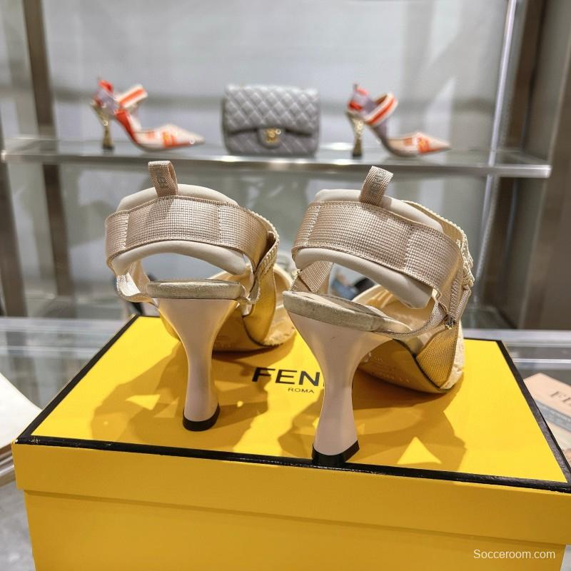 2024 Women Fendi Beige Knitted Leather High Heels