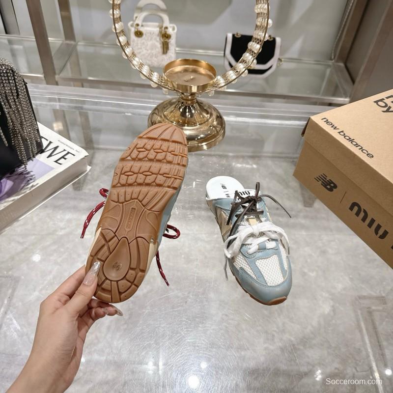 2025 Women Miu Miu Blue White Beige Leather Mesh Sneakers