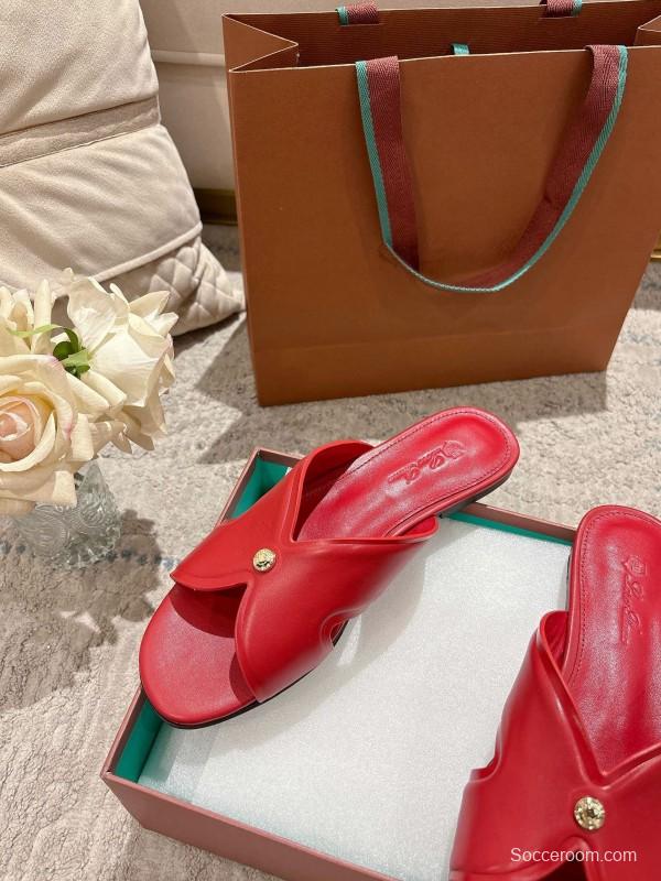 2025 Slippers LP Red Leather Slippers LY00270