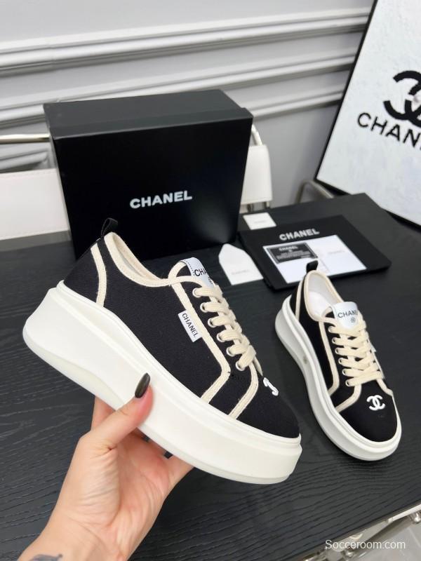 2025 Women Chanel Black White Canvas Sneakers LY00250