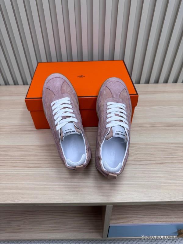 2025 Women Hermès Pink Suede Sneakers KFY00300