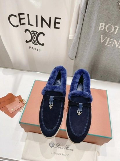 2024 Women LP Blue Suede Shearling Loafers MJ00300