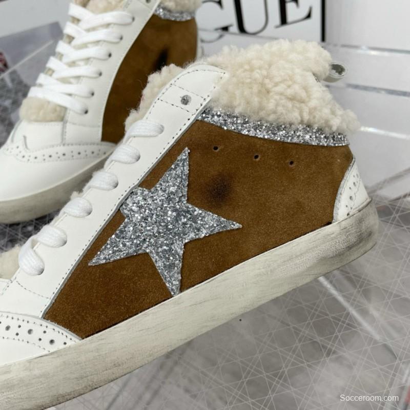 2024 Unisex GGDB Brown White Shearling Suede Leather High-Top Sneakers MJ00300