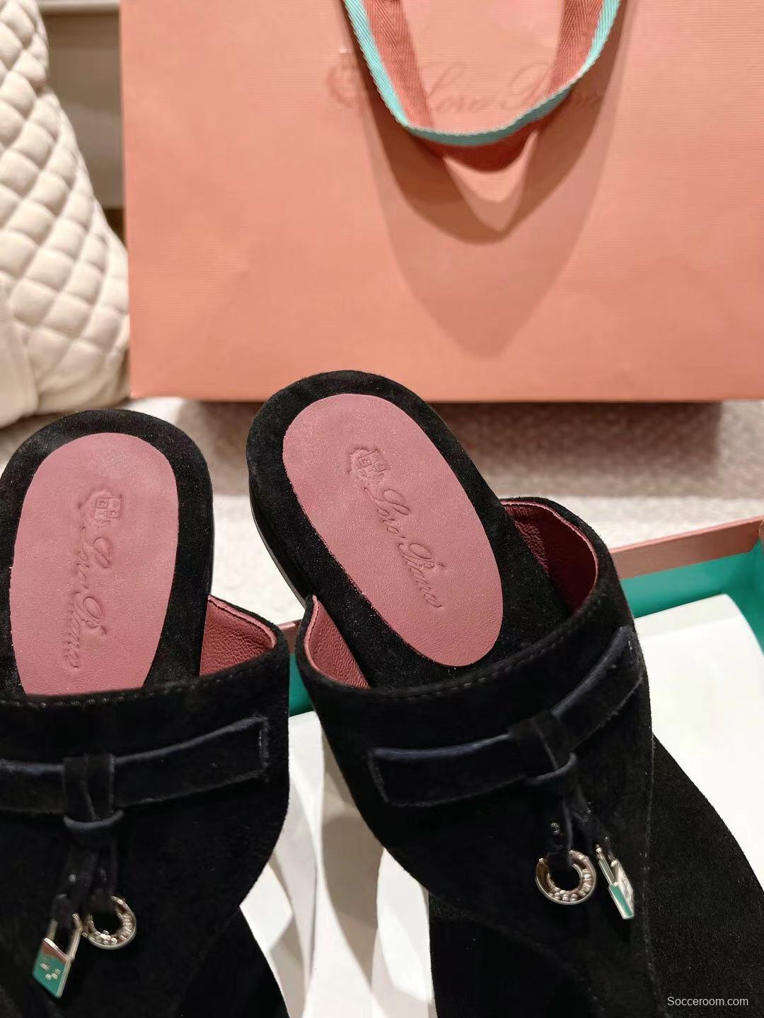 2025 Women LP Black Suede Slippers LY00250