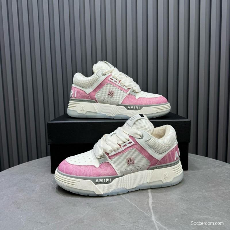 2024 Unisex Amiri Pink White Mesh Suede Sneakers MJ00360