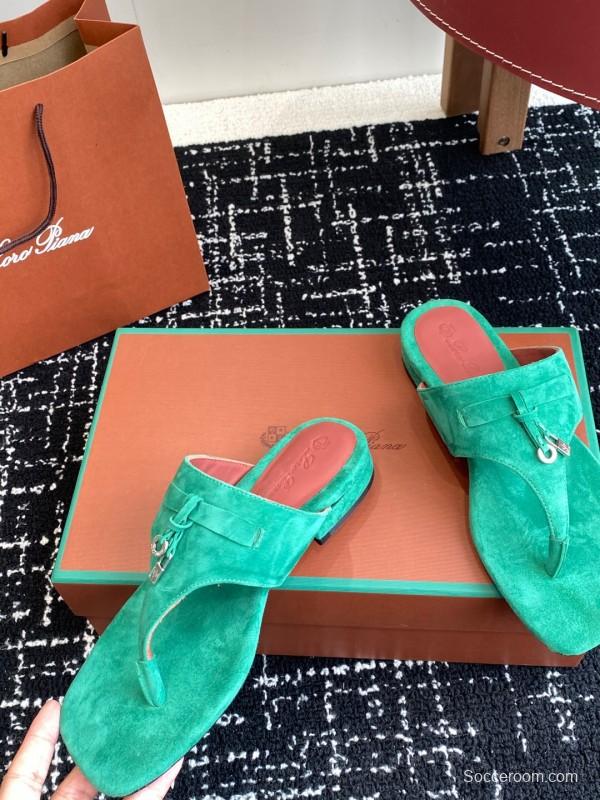 2025 Women Le Parmentier Green Suede Slippers KFY00280