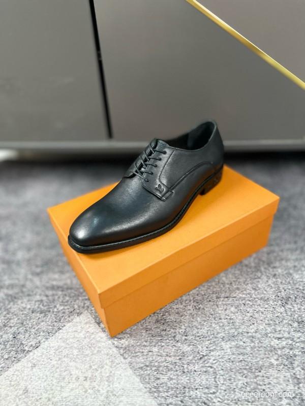 2024 Men Louis Vuitton Black Leather Dress Shoes MJ00380
