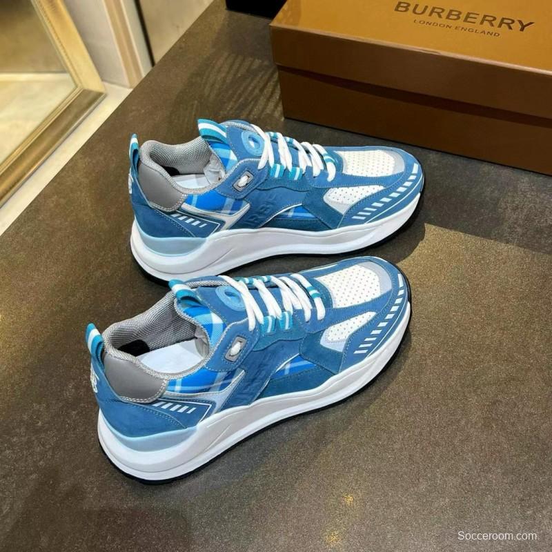 2025 Unisex Burberry Blue White Suede Leather Cotton Sneakers Retro Check MJ00380