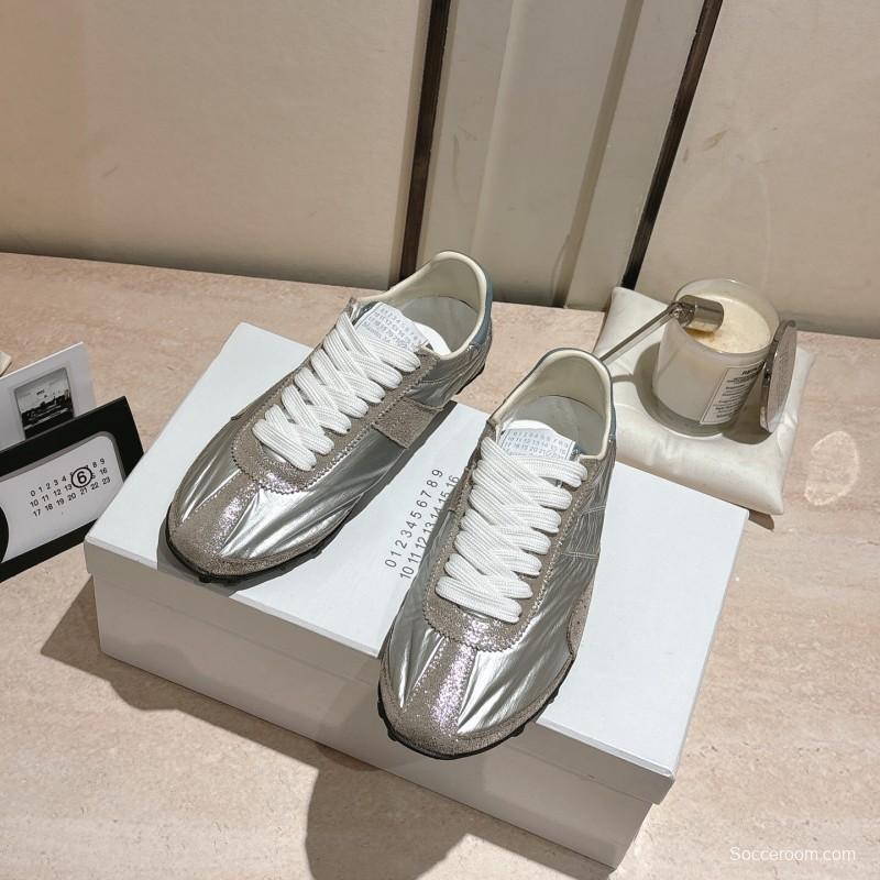2025 Unisex Maison Margiela Silver Grey Nylon Suede Sneakers Distressed