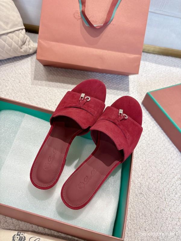 2025 Women LP Red Suede Heeled Sandals