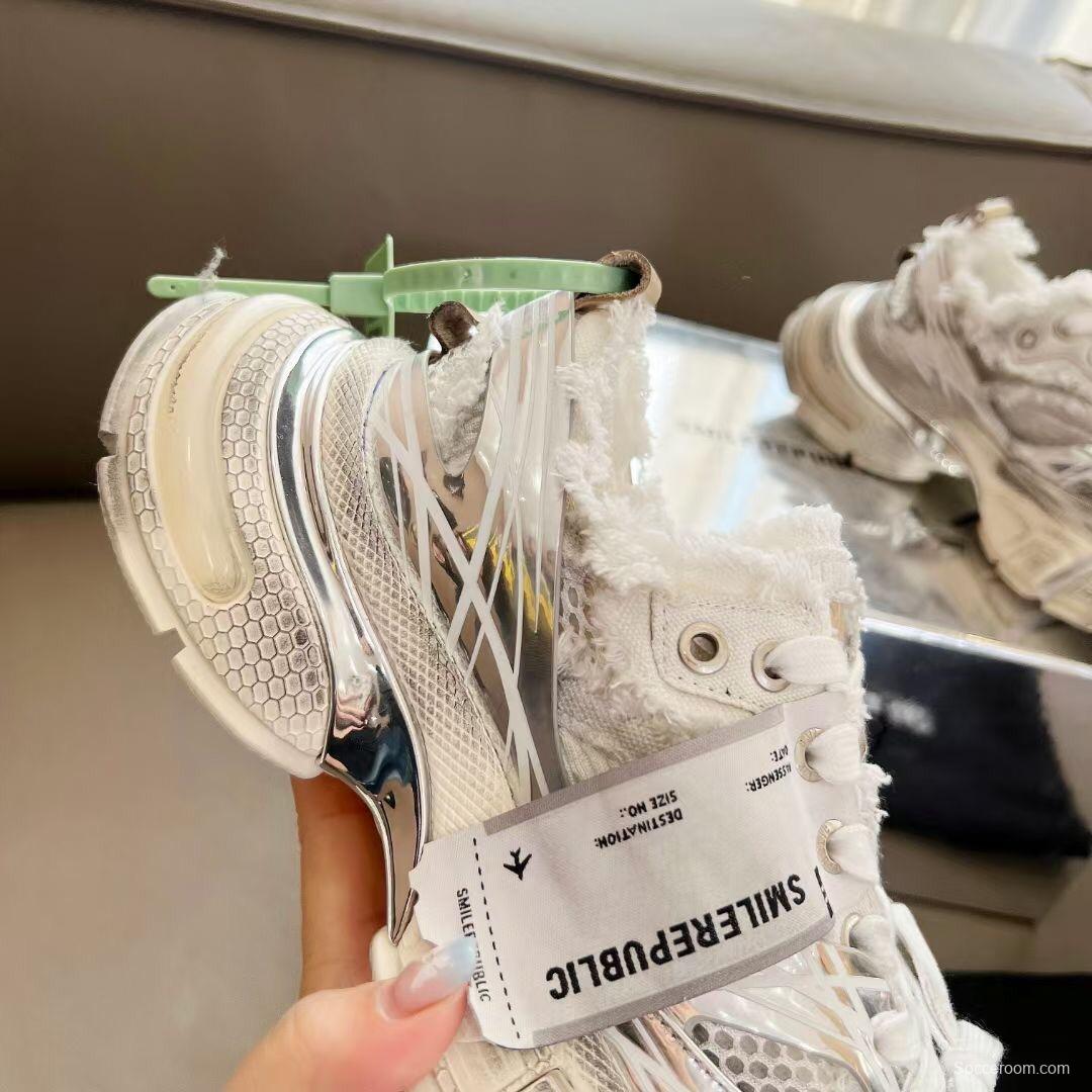 2025 Women Smile Republic White Silver Mesh Leather Sneakers