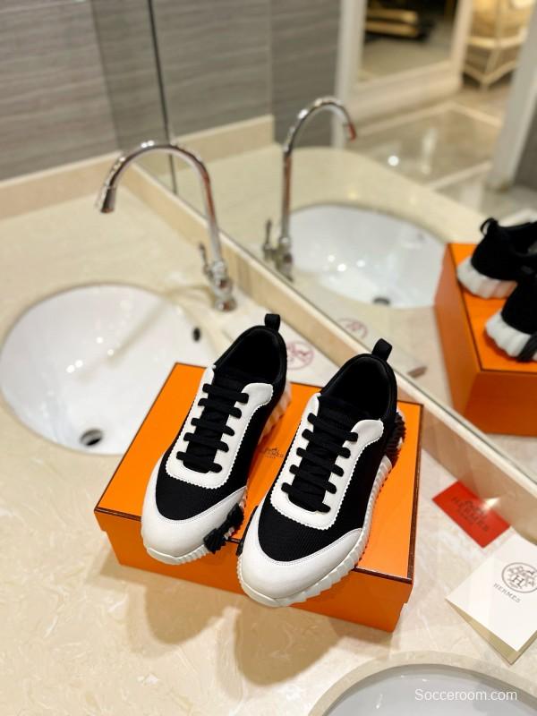 2024 Unisex Hermès black white fabric sneakers