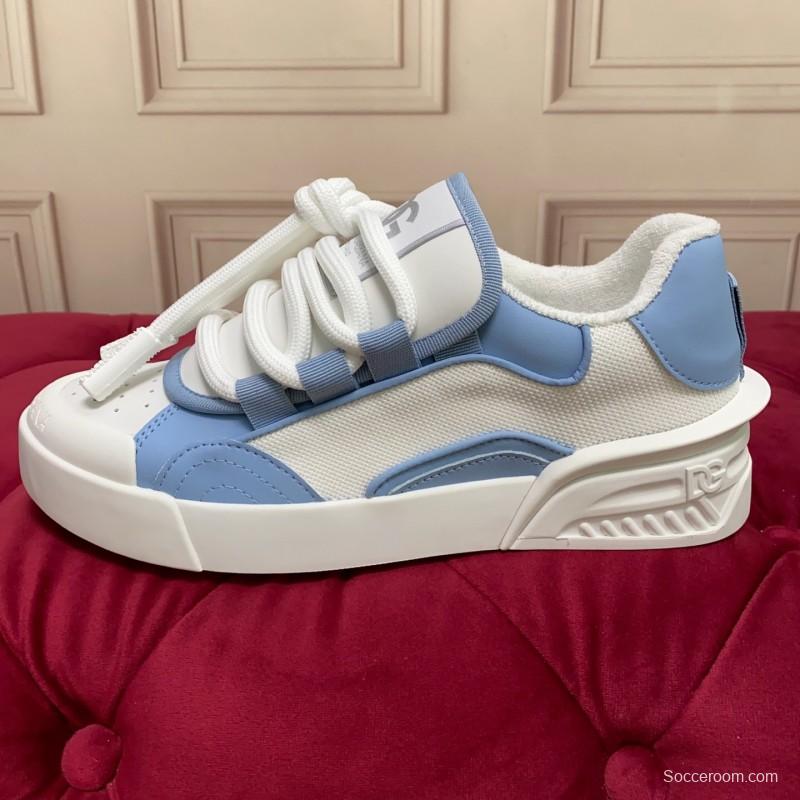 2025 Women Dolce & Gabbana White Blue Mesh Leather Sneakers