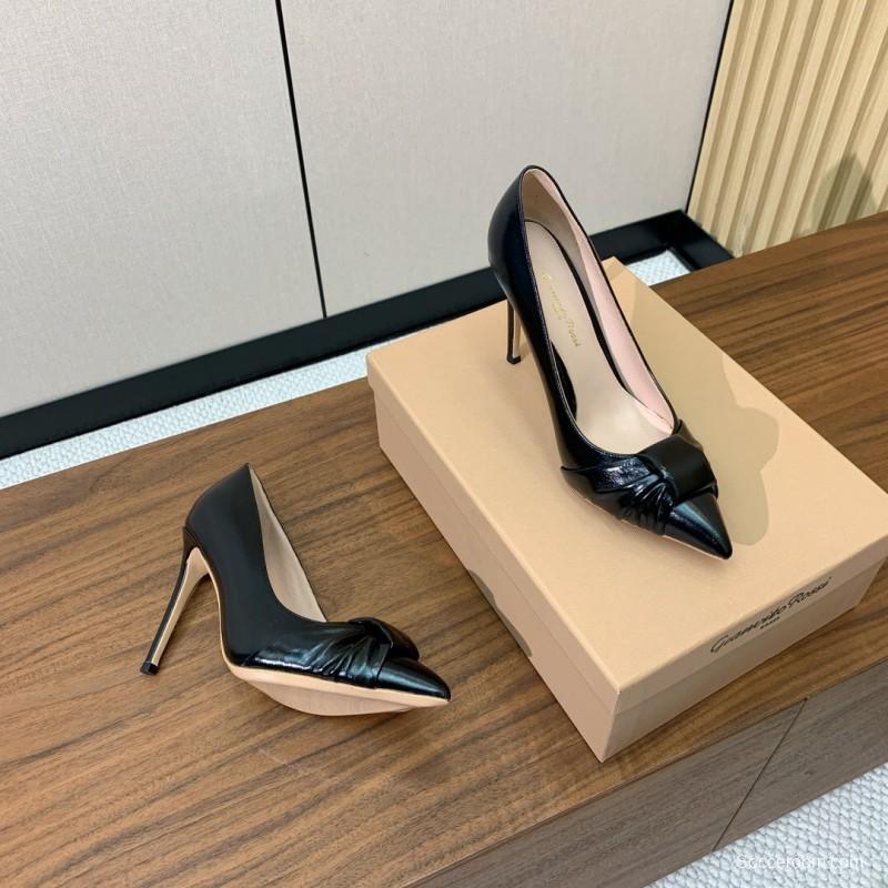 2025 Women Gianvito Rossi Black Leather High Heel KFY00300