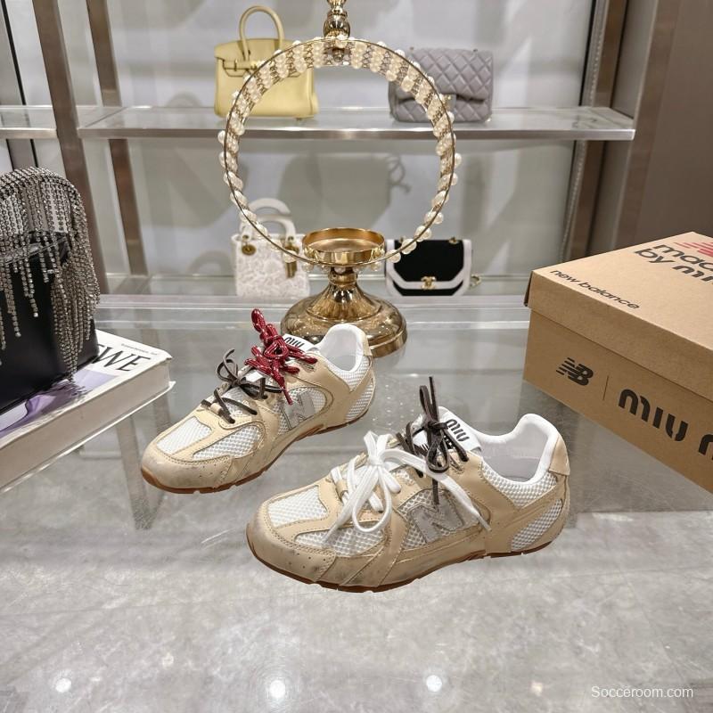 2025 Women New Balance Beige White Leather Mesh Sneakers