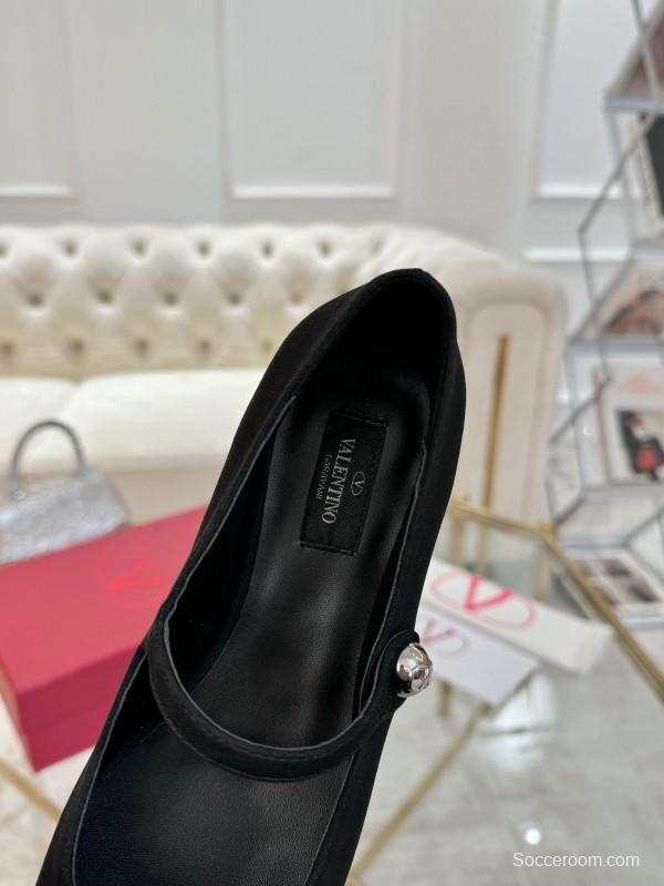 2025 Women Valentino Black Suede Mary Jane Bow LY00300