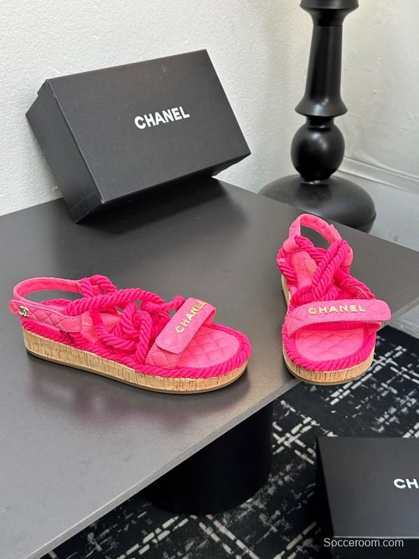 2025 Women Chanel Pink Fabric Rope Sandals LY00260