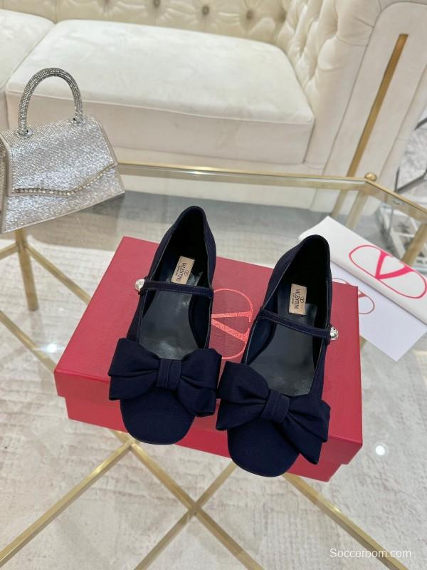 2025 Women Valentino Black Fabric Mary Jane Bow LY00300