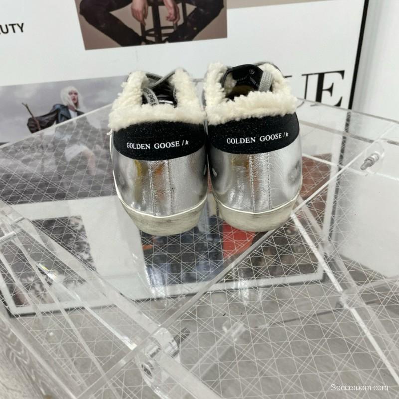2025 Women GGDB Silver Black Leather Shearling Sneaker