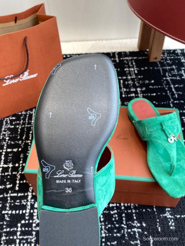 2025 Women Le Parmentier Green Suede Slippers KFY00280