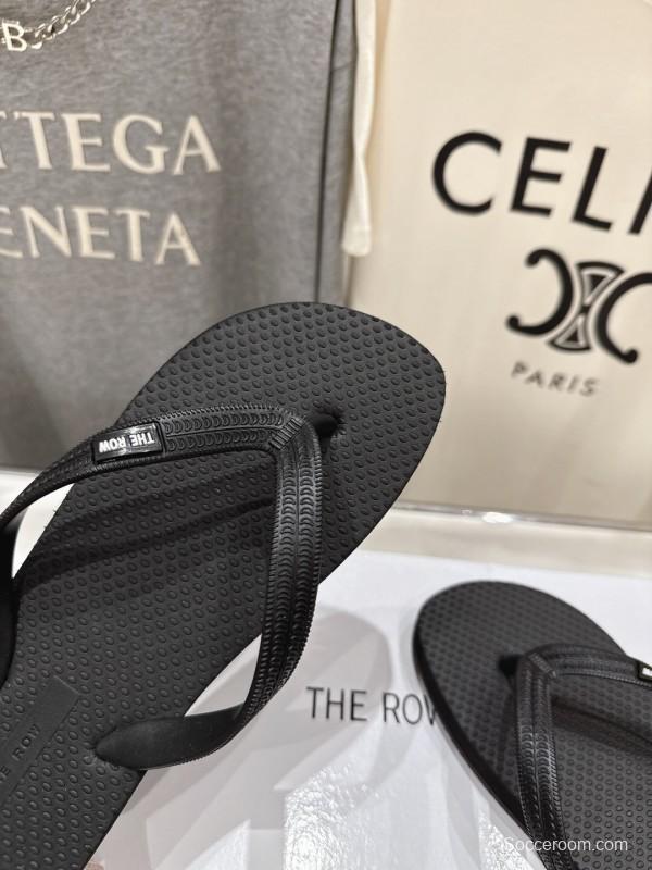 2025 Unisex The Row Black Rubber Flip Flop Minimalist Design Casual Beach Sandals KFY00160