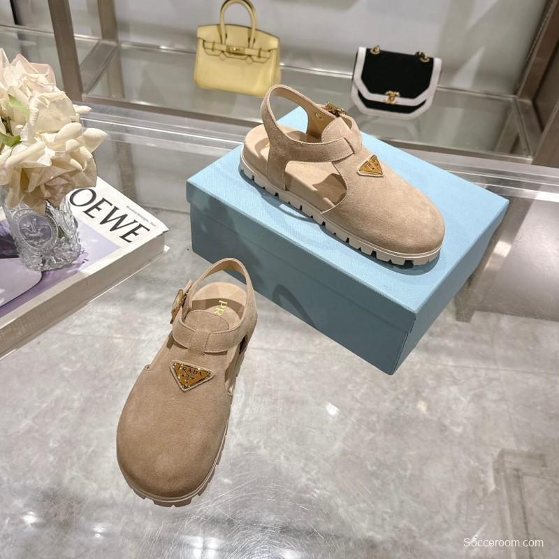 2025 Women Prada Beige Suede Slingback Flat LY00270