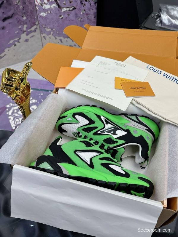 2025 Men Louis Vuitton Green Black White Mesh Leather Sneakers MJ00420