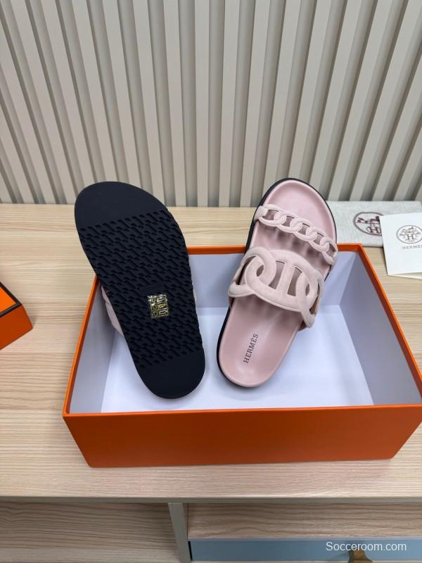 2025 Slippers Hermès Pink Suede Slippers