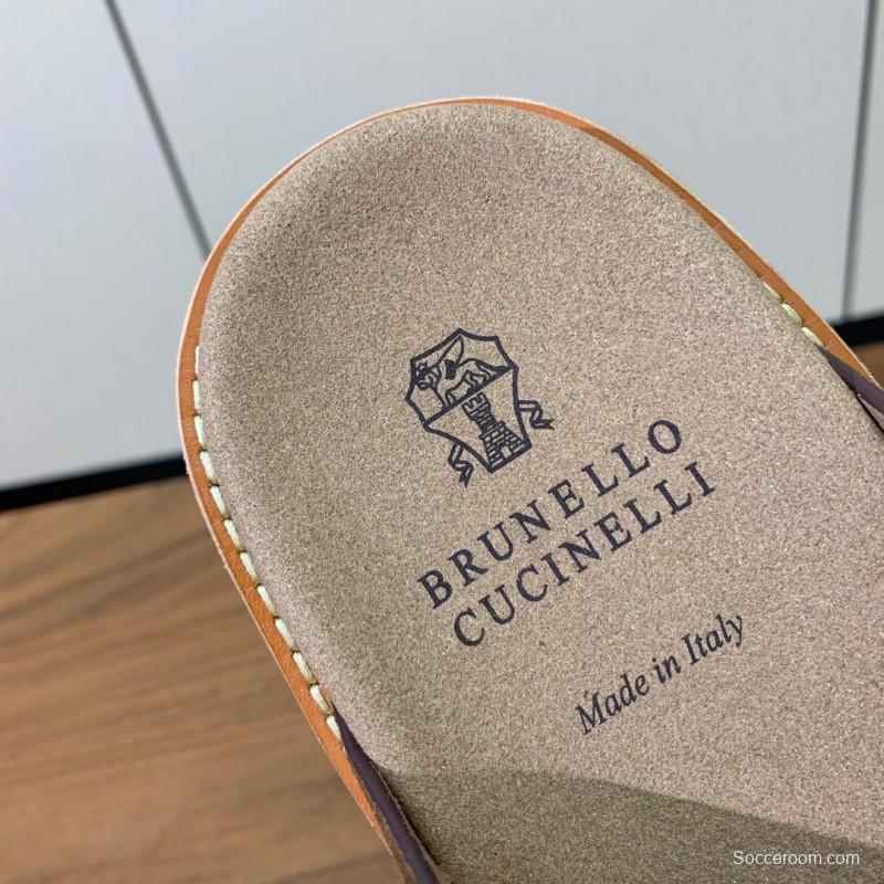 2025 Unisex Brunello Cucinelli Brown Suede Leather Slippers KFY00250