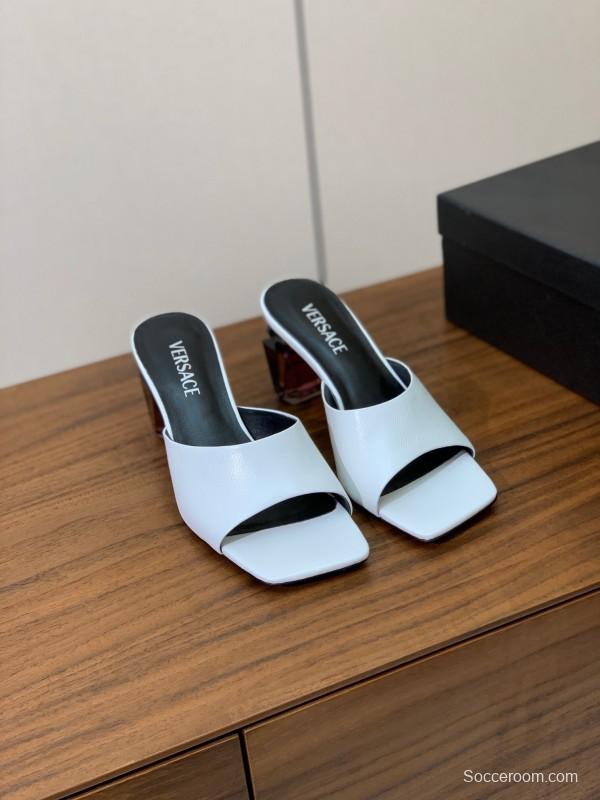 2025 Women VERSACE White Leather Slippers